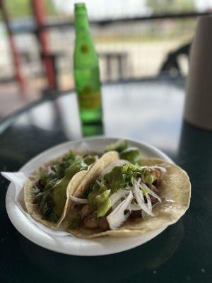 Chicken taco and barbacoa taco with the avocado salsa