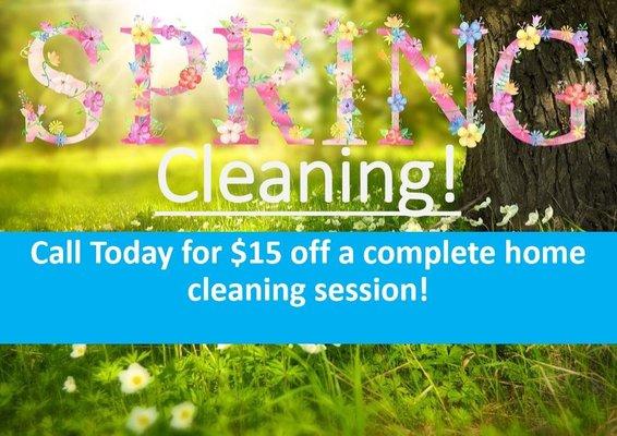 Call Today for $15 off a complete home cleaning session!