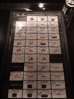 Sushi menu