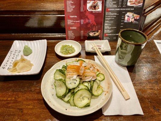 Large cucumber salad and green tea