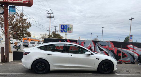 19x9.5 Wedsport RN05M 265/35r19, squared on a Tesla Model 3