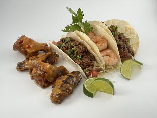 tacos and wings sampler