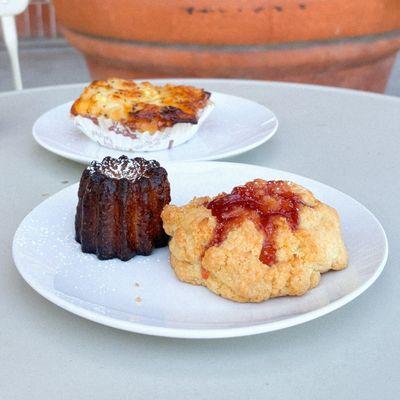 canele, strawberry scone, ham & cheese pastry