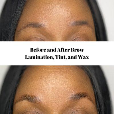 Brow lamination service, includes tint and wax