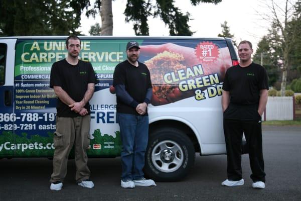 Meet your proud, professional green team.  Supporting the cleanest most sustainable carpet cleaning service on the market