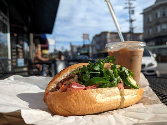 Vietnamese combo sandwich and ice coffee