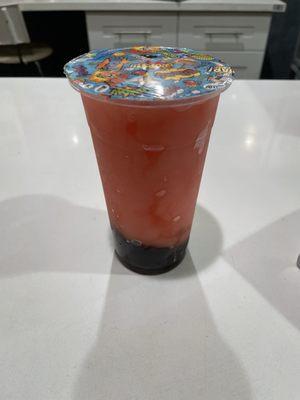 My large watermelon slush with boba.