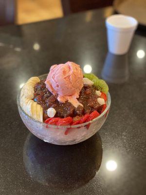 Fruit red bean shaved ice