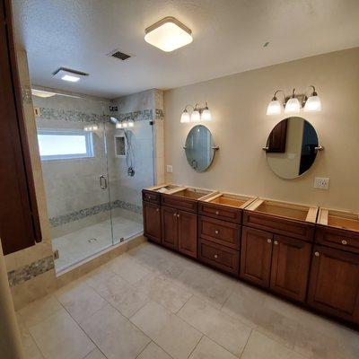 Bathroom remodel with tile shower