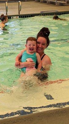 A happy little swimmer and her mama!