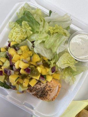 Grilled Salmon with mango salsa & salad