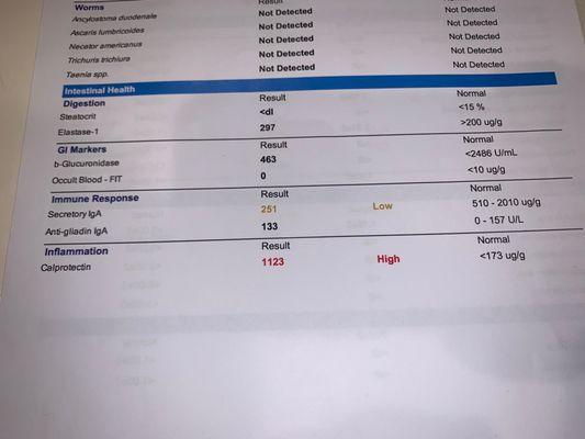 Test results from Dr K before treatment