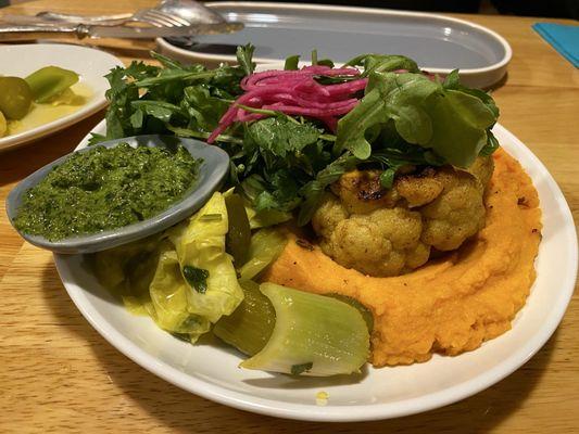 Cauliflower steak with carrot purée