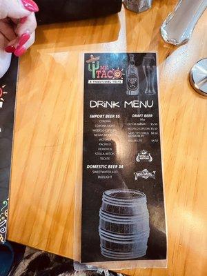 Drink menu