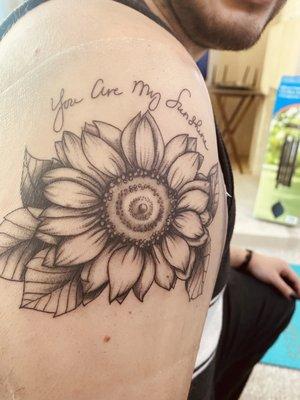 Sunflower with "you are my sunshine " in my handwriting