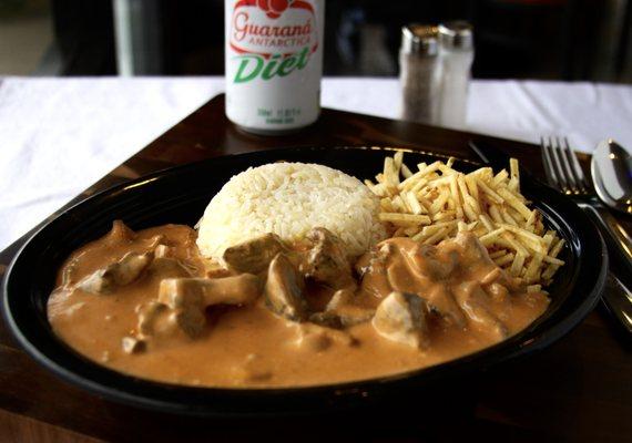 Stroganoff.  Served with tri-tip, chicken or shrimp.