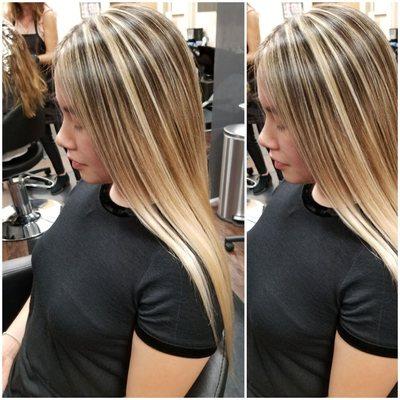 BLONDE HIGHLIGHTS CUT & STYLED BY CHARMIE.