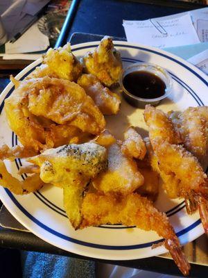 Vegetable and shrimp tempura. Tasty, not greasy. It's under appetizers but I order as a meal. Doesn't come with rice so be sure to ask.