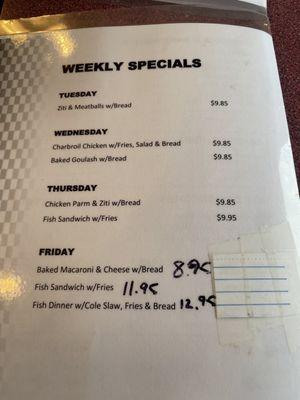 Daily specials.