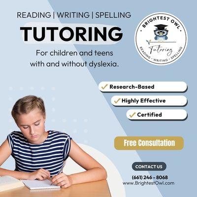 Tutoring for kids & teens, dyslexia-friendly. Certified & research-based methods. Start with a free consultation: (661) 246-8068.