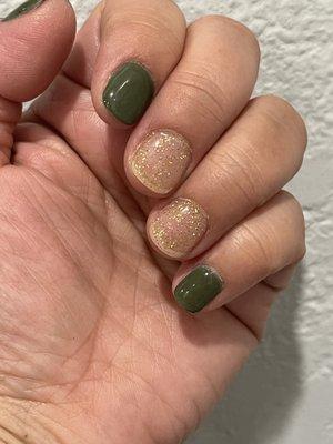 Manicure with Powder dip and gel polish. Clean, simple and pretty. by Katie