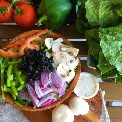 Our very photogenic salad made with fresh veggies cut daily