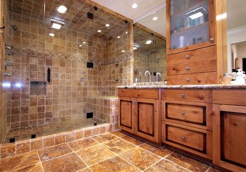 Bathroom travertine stone tile installation