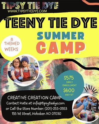 ANNOUNCING TEENY TIE DYE SUMMER CAMP!
Looking for a fun outlet for your kid(s) during the summer? SIGN UP TODAY!