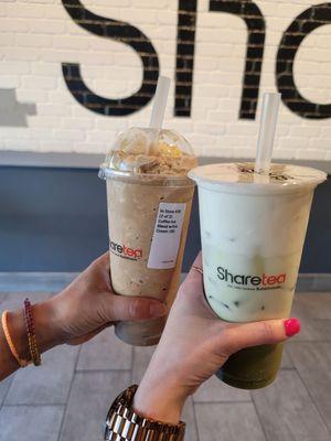 Blended coffee drink with ice cream + matcha green tea. Love, @eatoutthao