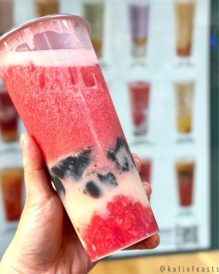 Strawberry yakult with grass jelly