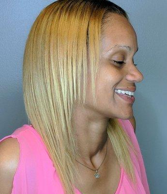 Custom hair color on natural hair with silk press