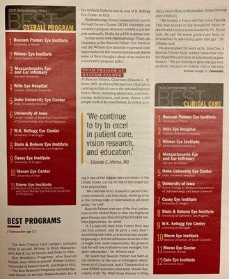 Bascom Palmer Eye Institute #1 for best overall ophthalmology program in the US.