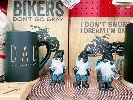 A display of biker gnomes just in time for Father's Day.