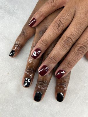 Halloween nail art natural nail gel manicure with ghost couple goals