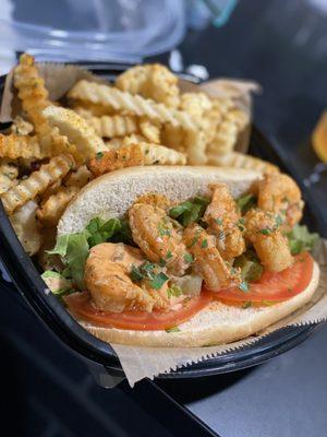 Shrimp poboy and fries