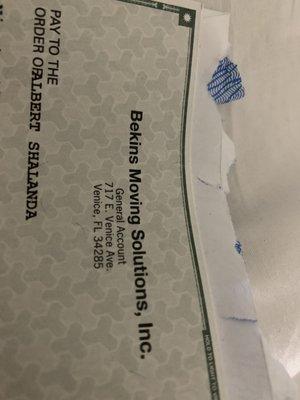 This is the check that was sent to me.