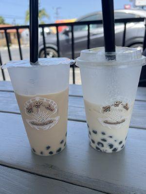 Boba milk tea 1/2 sweet & brown sugar boba 1/2 sweet. So good!