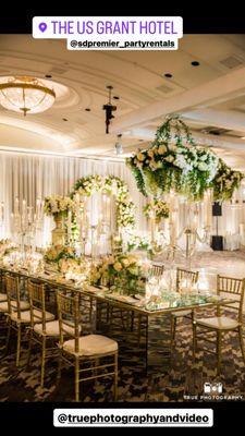 Gold Chiavari Chairs - White Dance Floor - White Drape