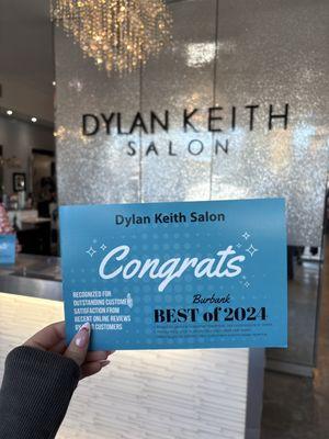 DYLAN KEITH SALON awarded Best of Burbank 2024.  Thanks to all of our clients and team!