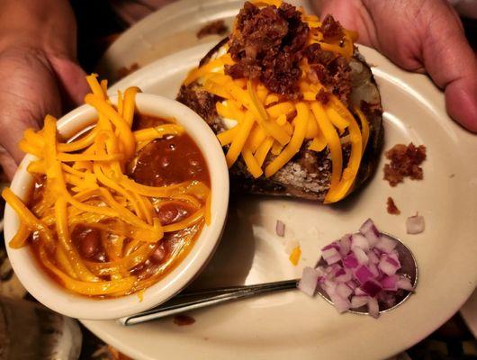 Chili and loaded baked potato.