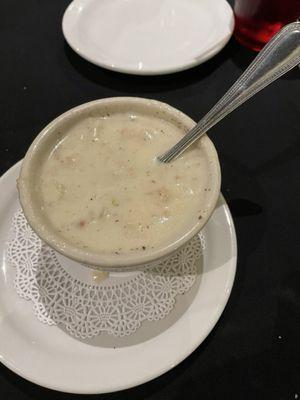 Clam chowder was more like potato chowder, added a lot of salt, pepper and hot sauce Would pass