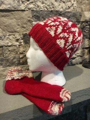 Flicker and Flame hat by Andrea Mowry. Magic Loop Sock by Very pink knits. Made up in Berroco Ultra Wool