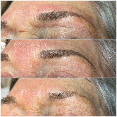 Permanent makeup brows using the microblading technique