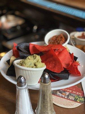 Chips with guacamole and salsa