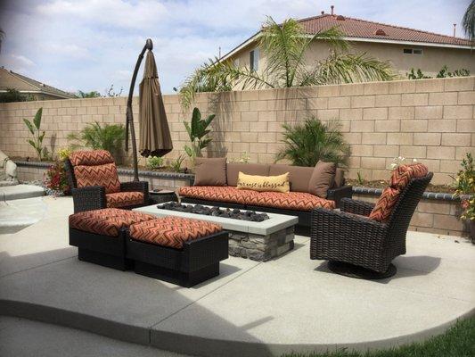 Anaheim Foam & Fabric covered all but the 2 recliners.  Sunbrella fabric was ordered for couch & backless chairs to match.