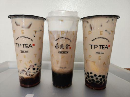 TP Tea - TGY Family Milk Tea (left & right) ; Tie Guan Yin Tea Cheese Cream Foam (center)