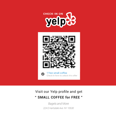 Check-in on our Yelp profile and get "FREE small coffee"