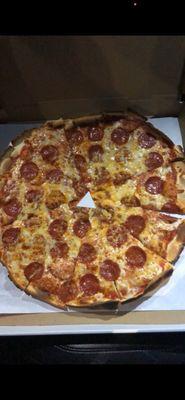 The thin crispy crust pepperoni delicious