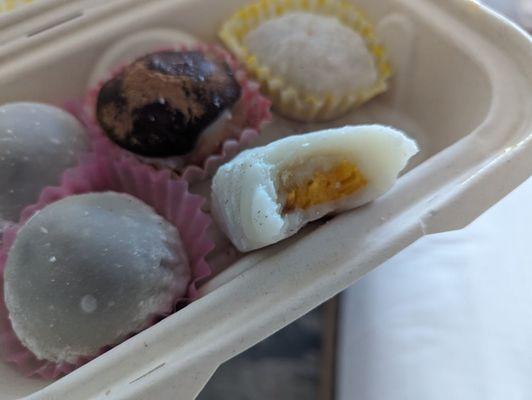 Mango mochi with white bean mochi