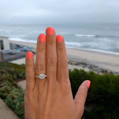 Custom two-tone diamond engagement ring by Joseph Jewelry. She said yes!